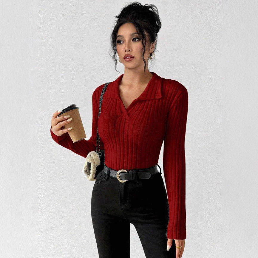 Damen figurbetonter Langarmpullover mit modischer Rippstruktur Drune