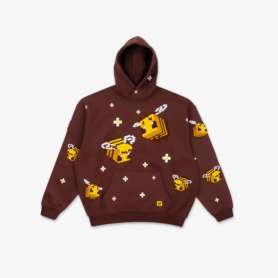 Unisex nan Kapuzenpullover mit eingestricktem Pixel-Bienenmotiv und aufgesetzter Kängurutasche Drune