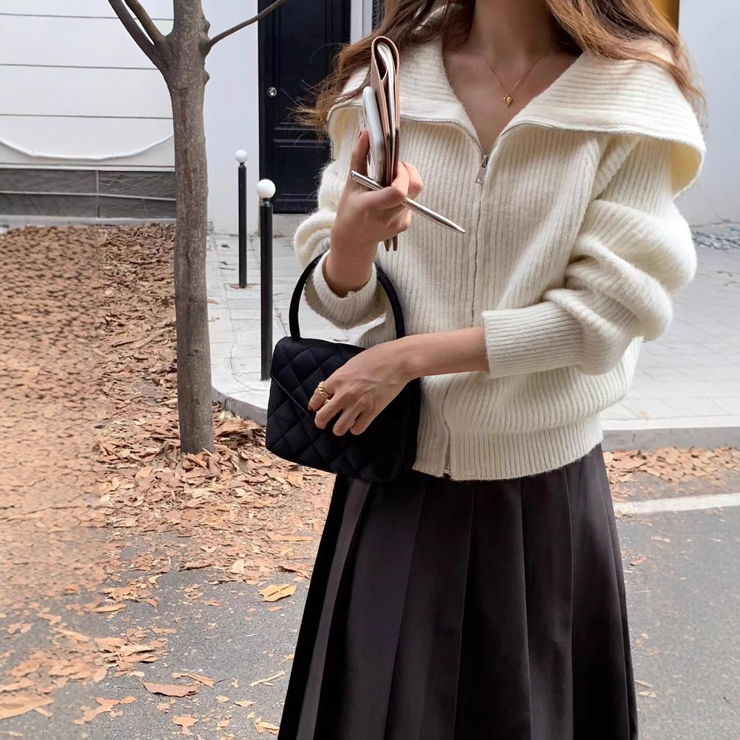 Damen gemütlicher Strickjacke mit offener Front und modischem Kragen Drune