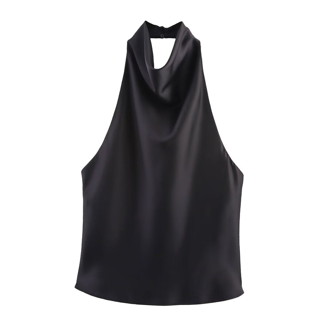 Damen elegantes Haltertop mit fließendem Schnitt und dekorativen Details Drune