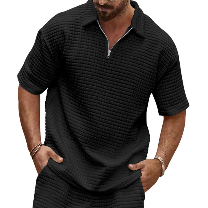 Herren Kurzarm-Polohemd mit halber Reißverschlussstruktur und luftiger Textur Drune