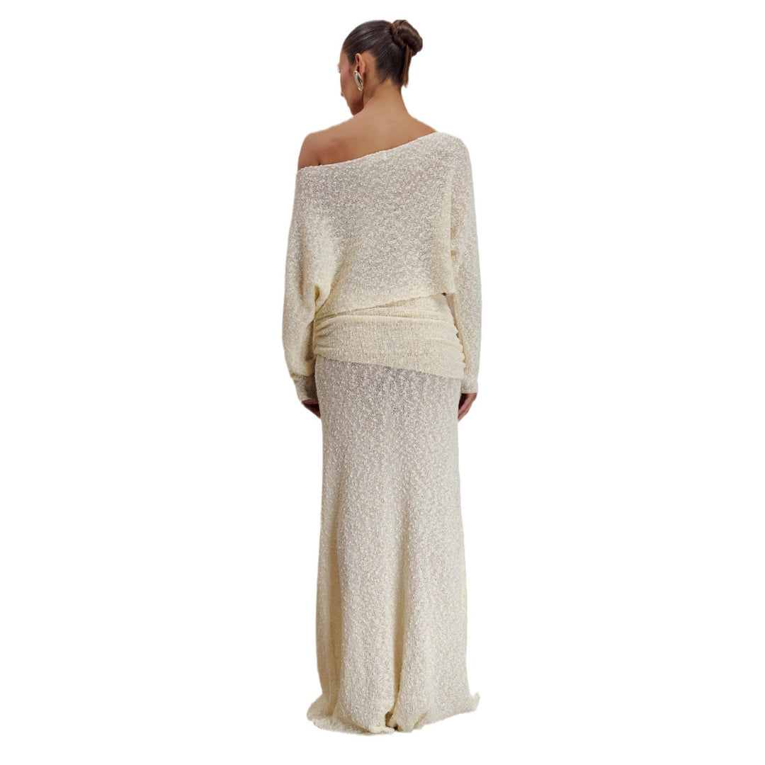 Damen elegantes Set aus Crop-Oberteil und Maxi-Rock mit Rüschendetails Drune