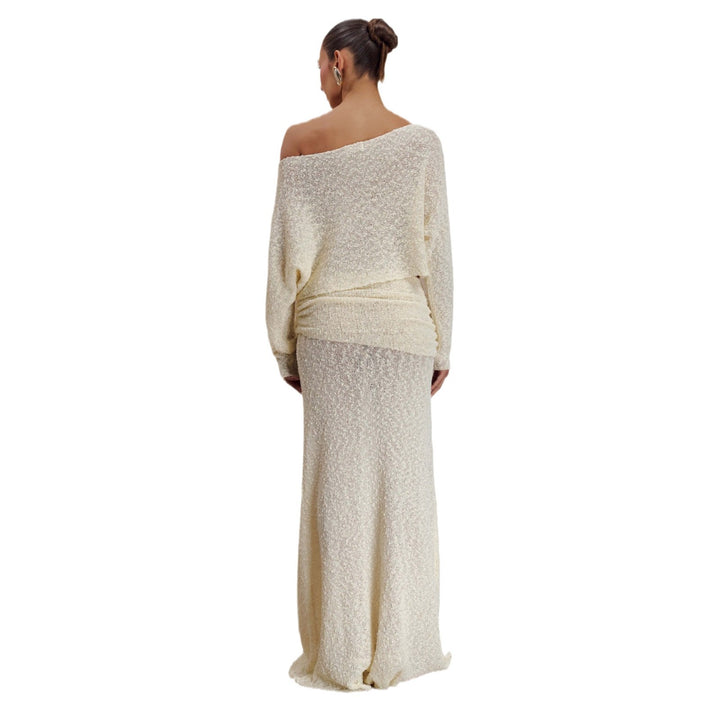 Damen elegantes Set aus Crop-Oberteil und Maxi-Rock mit Rüschendetails Drune