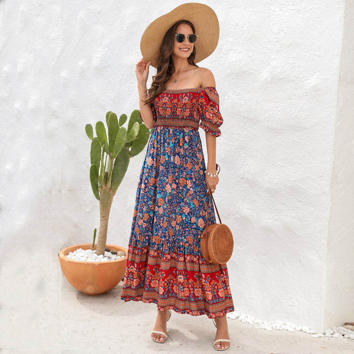 Damen Maxi-Kleid mit schulterfreier Passform und floralen Mustern Drune
