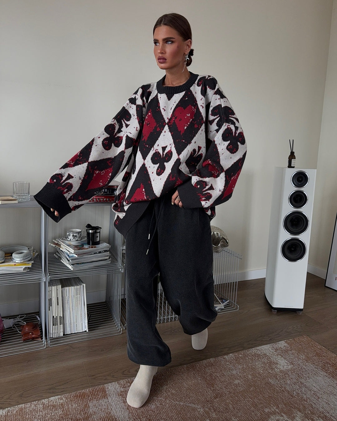 Damen Oversized Pullover mit kreativen Mustern und weitem Schnitt Drune