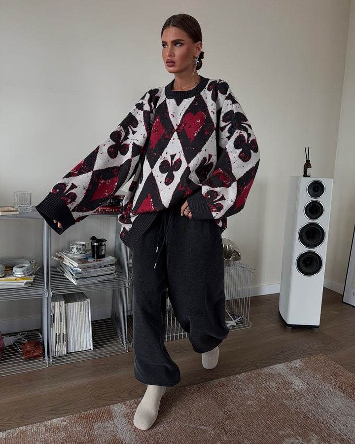 Damen Oversized Pullover mit kreativen Mustern und weitem Schnitt Drune