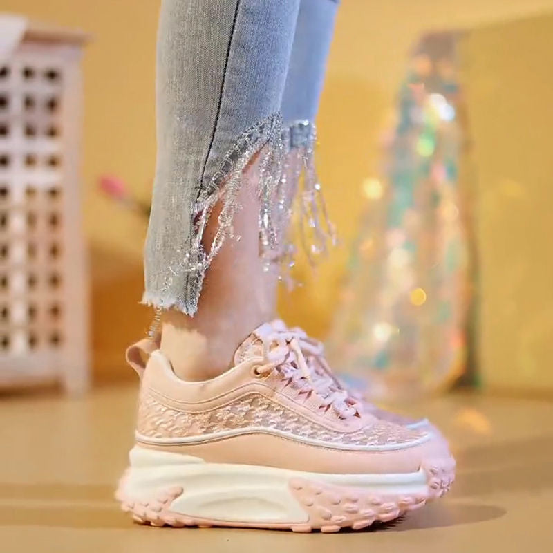 Damen Modische Chunky Sneakers mit luftiger Mesh-Oberfläche und verstärktem Fersenbereich Drune