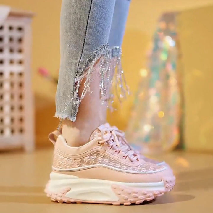 Damen Modische Chunky Sneakers mit luftiger Mesh-Oberfläche und verstärktem Fersenbereich Drune
