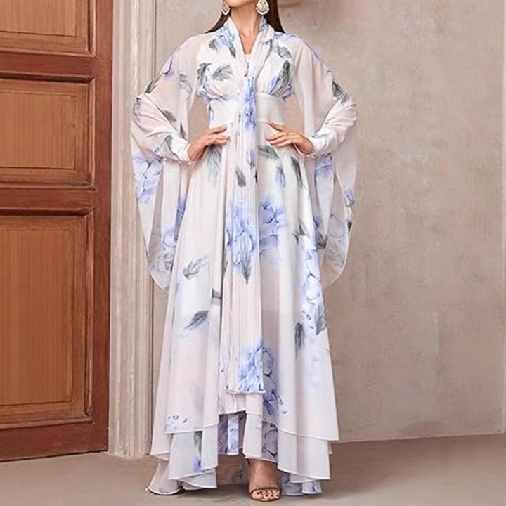 Damen Maxikleid mit eleganten Volants und floralem Design Drune