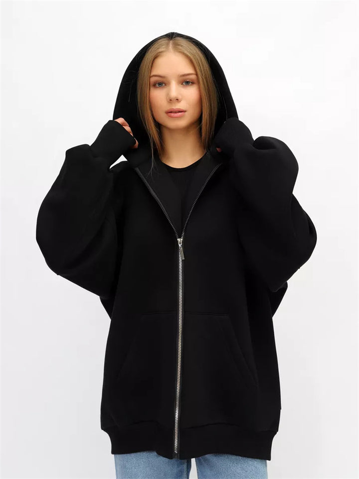 Damen Oversized Kapuzenjacke mit hohen Bündchen und praktischem Reißverschluss Drune
