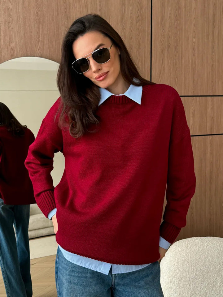 Damen Bequemer und eleganter Strickpullover mit seitlichem Schlitz Drune