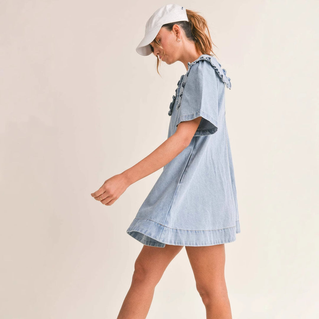 Damen Jeanskleid mit eleganter Rüschenkragenverarbeitung Drune