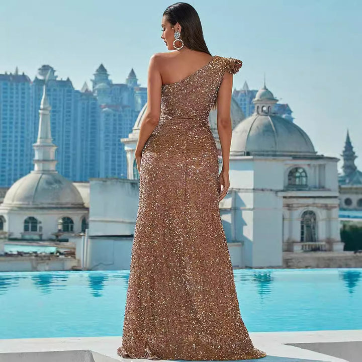 Damen Glamouröses Abendkleid mit asymmetrischem Design und Paillettenbesatz Drune