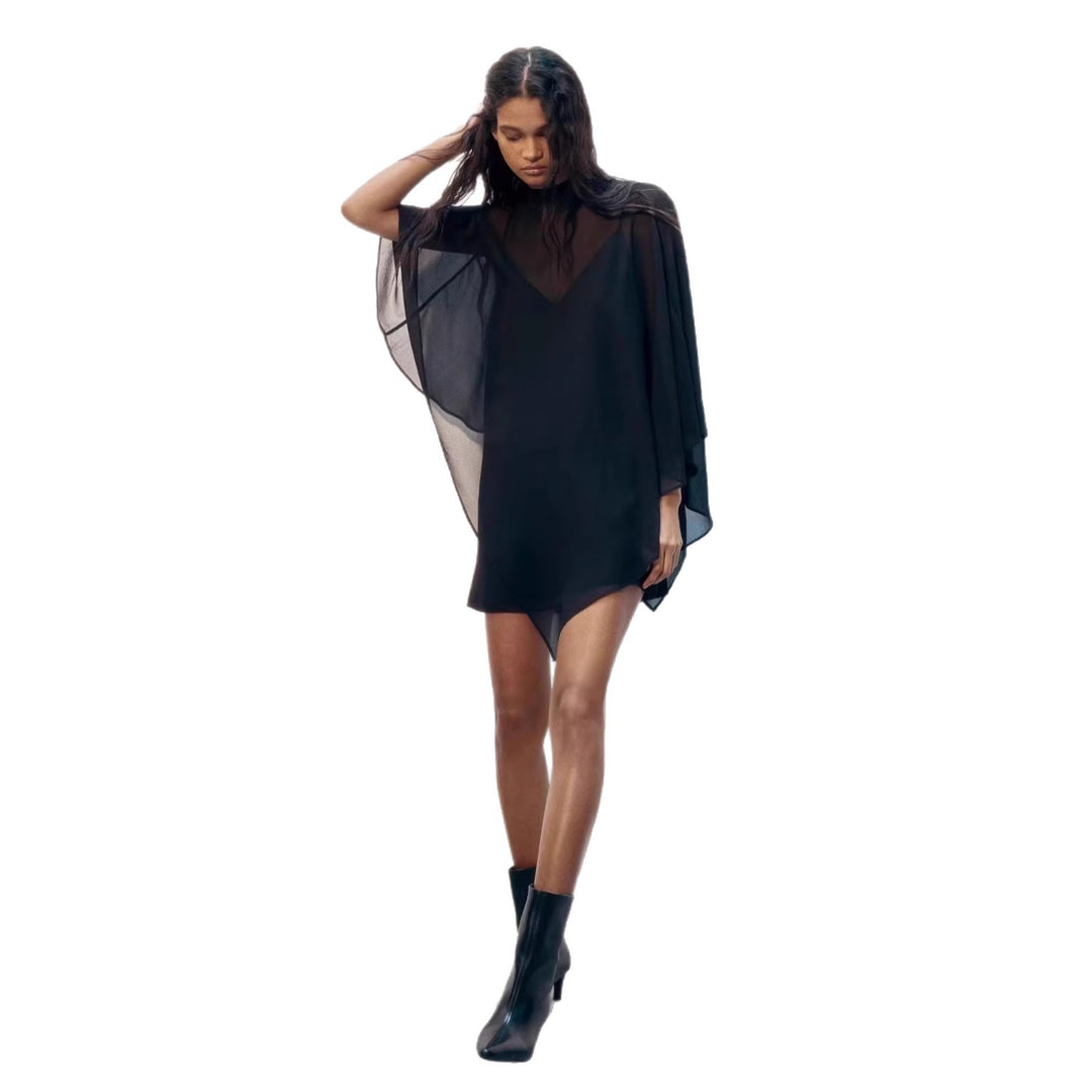 Damen elegante Chiffon-Tunika mit asymmetrischem Schnitt und fließendem Design Drune
