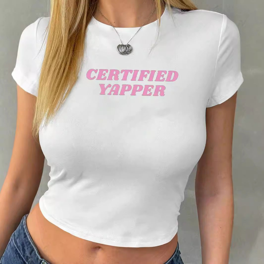 Damen Crop-Top mit floralem Grafikdruck und figurbetontem Schnitt Drune