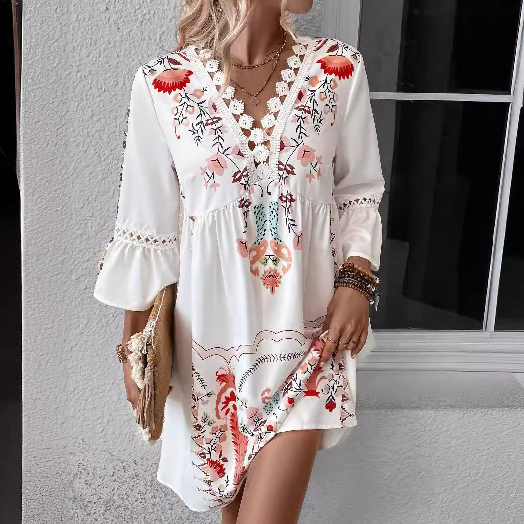 Damen Boho-inspiriertes Kleid mit verspielten Stickdetails und weich fließendem Schnitt Drune