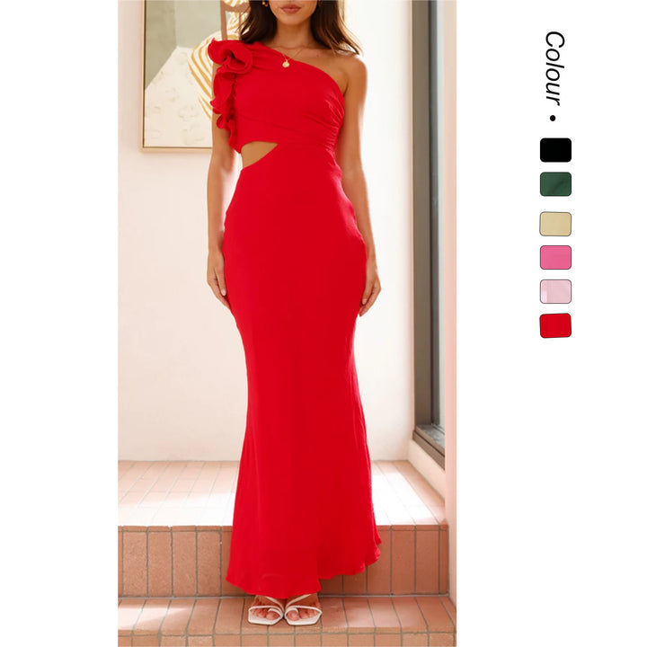 Damen Cocktailkleid mit asymmetrischem Schnitt und Rüschendetails Drune