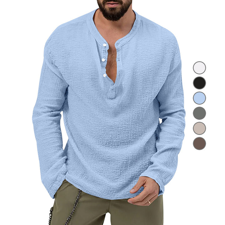 Herren nan entspanntes Henley-Set aus leichter Baumwoll-Gauze mit Kordelbundhose Drune