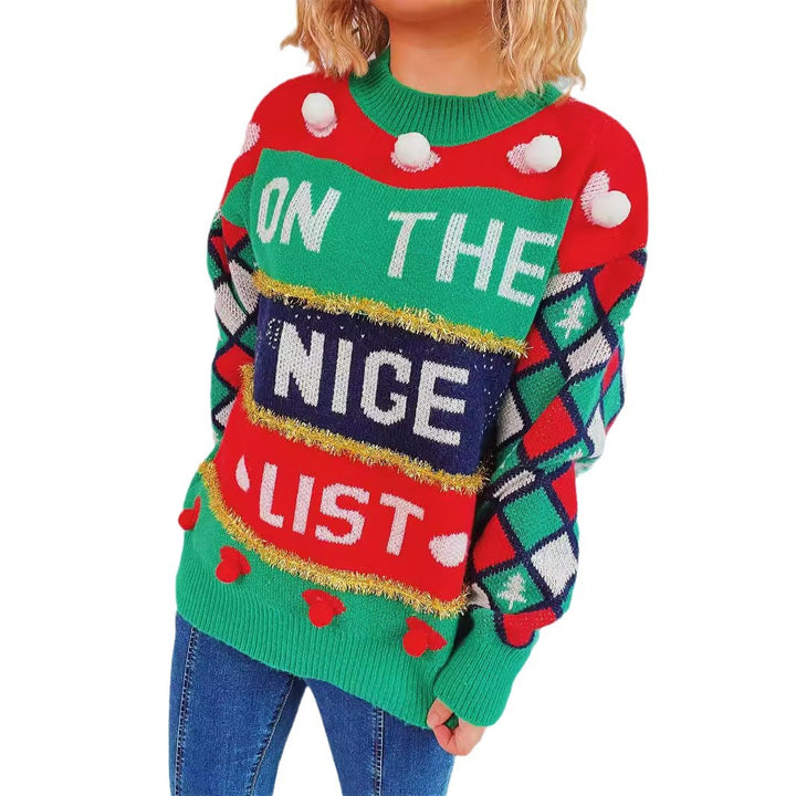 Damen festlicher Pullover mit bunten Applikationen und verspieltem Design Drune