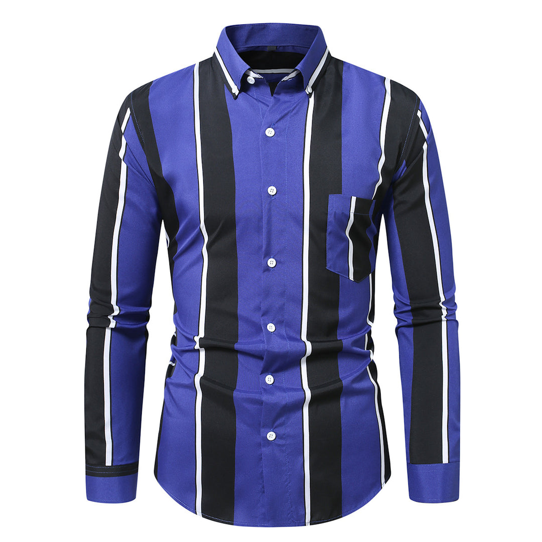 Herren nan tailliertes Langarmhemd mit vertikalem Streifenmuster und Button-Down-Kragen Drune