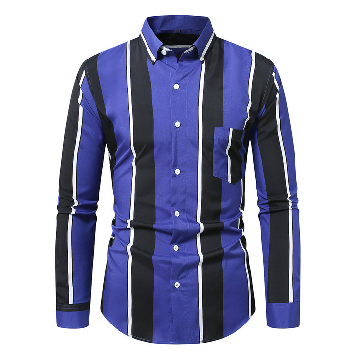 Herren nan tailliertes Langarmhemd mit vertikalem Streifenmuster und Button-Down-Kragen Drune