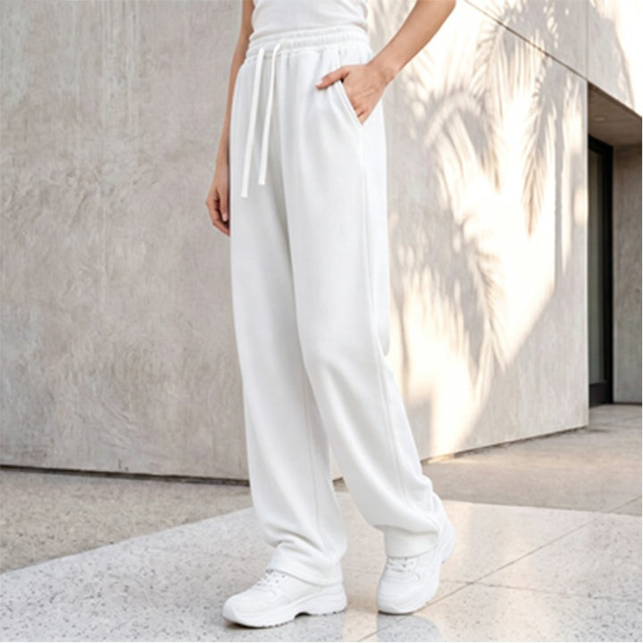 Damen nan weite Loungepalazzo-Hose mit hohem Komfortbund, Kordelzug, seitlichen Eingrifftaschen und dekorativer Seitennaht Drune