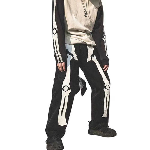Damen lässige Cargo-Hose mit auffälligem Skelett-Design Drune