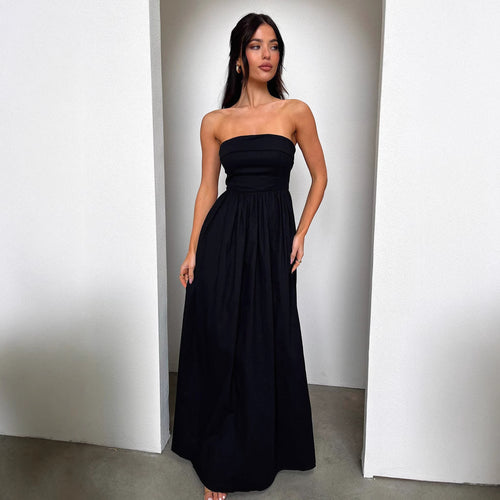 Damen Maxi-Kleid mit figurbetontem Oberteil und fließendem Rock Drune