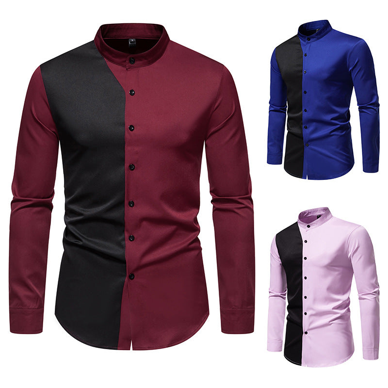 Herren elegantes Langarmhemd mit modernem Farbblockdesign Drune