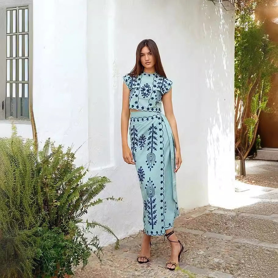 Damen Zweiteiliges Set mit floraler Stickerei und bequemer Bundlösung Drune