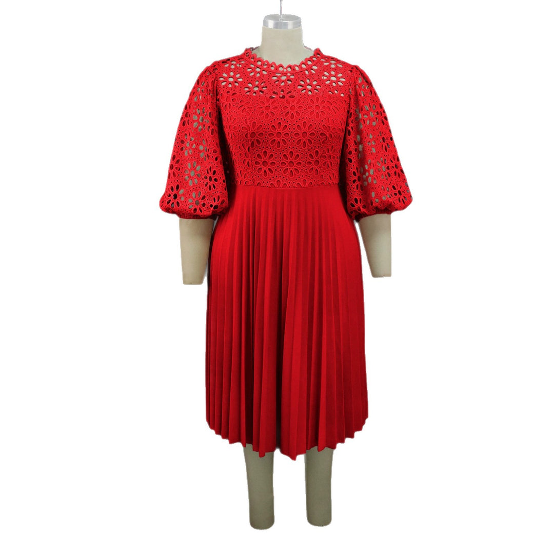 Damen elegantes Midikleid mit Spitzenoberteil und plissiertem Rock Drune