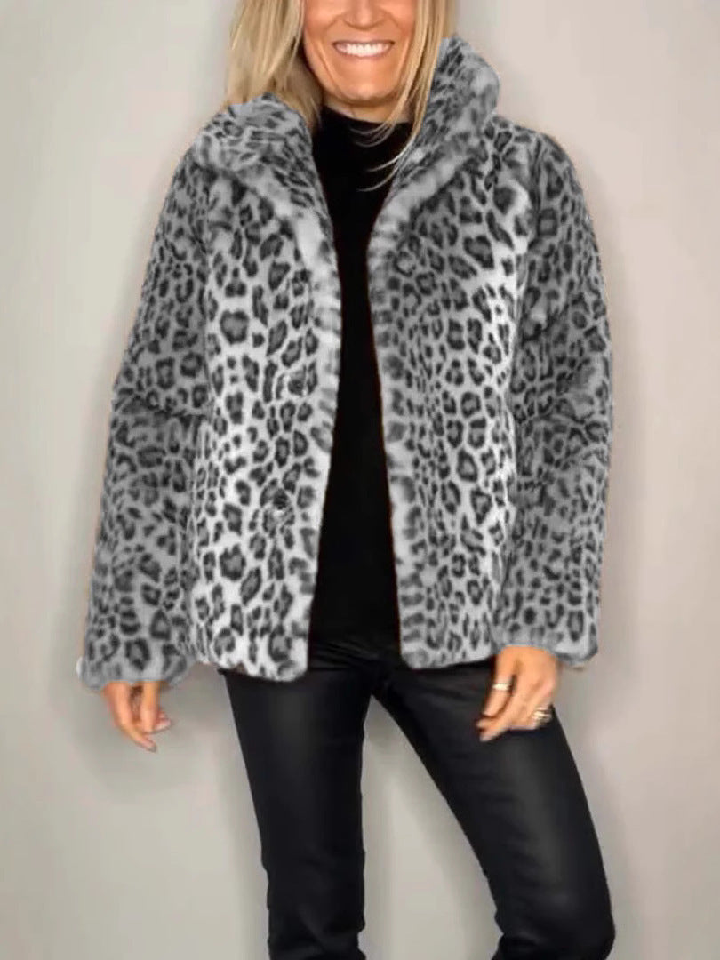 Drune | Mantel - Kunstpelz - Oversized Fit - Reverskragen - Leopardenprint