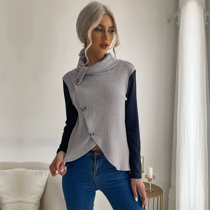 Damen Strickpullover mit asymmetrischem Design und dekorativem Kragen Drune