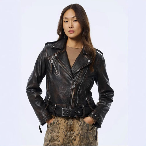 Damen Kunstleder Bikerjacke mit asymmetrischem Reißverschluss Drune