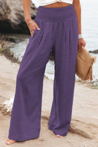 Damen lässige Palazzo-Hose mit elastischem Taillenbund und Seitentaschen Drune