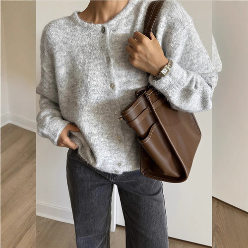 Damen Lockere Strickjacke mit Knöpfen Drune