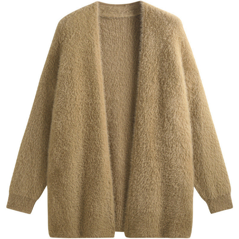 Damen oversized Strickjacke aus weichem Fleece mit offenem Schnitt Drune