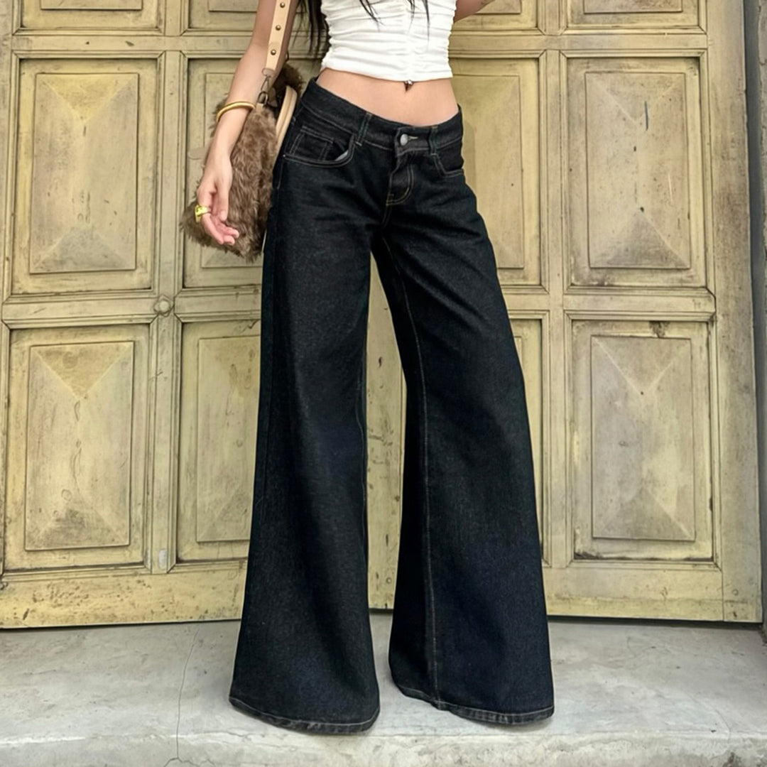 Damen Weite Jeans mit hoher Taille und ausgefranstem Saum Drune