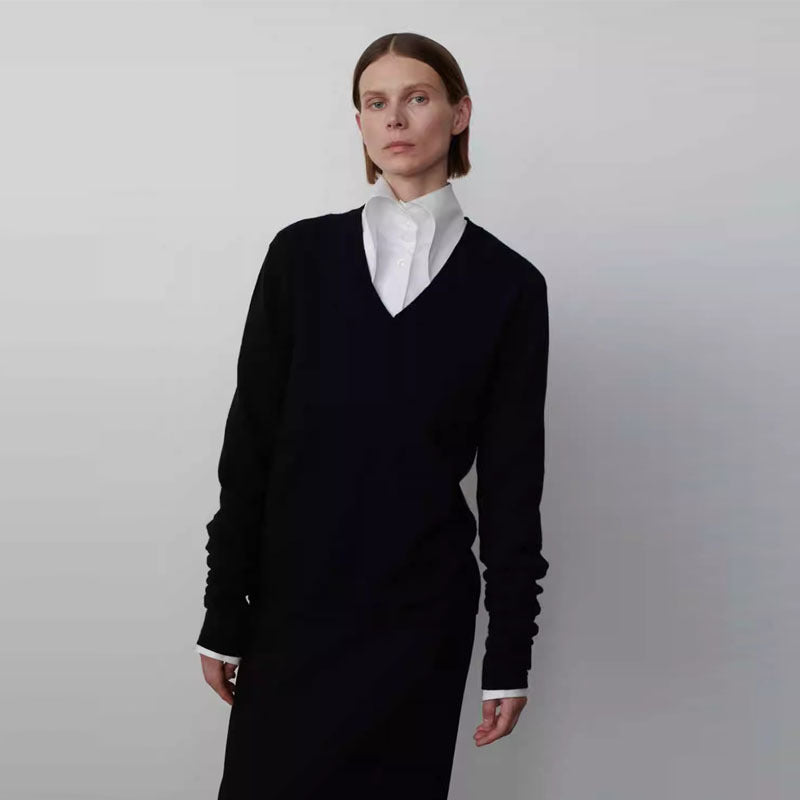 Damen Eleganter und lässiger Strickpullover mit V-Ausschnitt und langen Ärmeln Drune