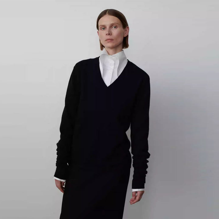 Damen Eleganter und lässiger Strickpullover mit V-Ausschnitt und langen Ärmeln Drune