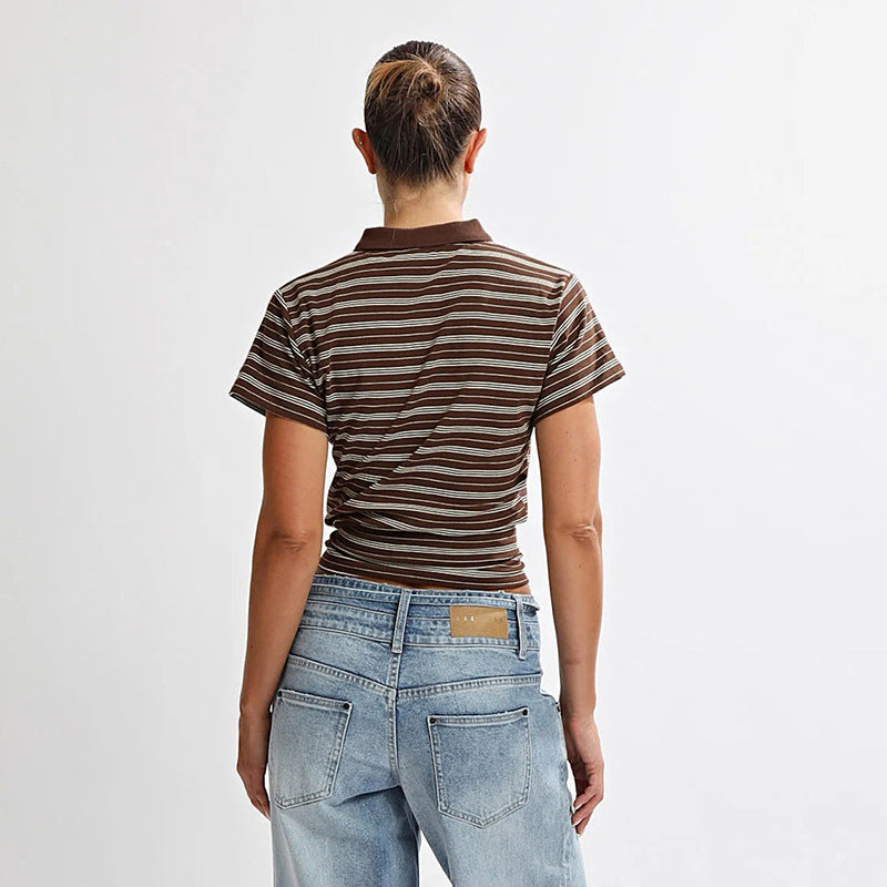Damen lässiges gestreiftes Kurzarmshirt Drune