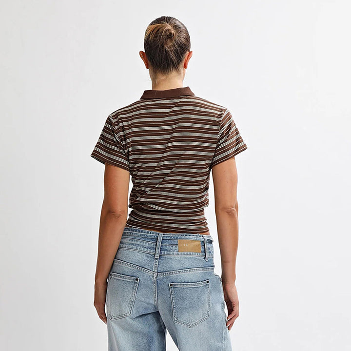 Damen lässiges gestreiftes Kurzarmshirt Drune