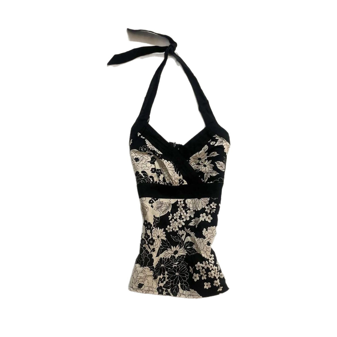 Damen elegantes Haltertop mit floralem Design Drune