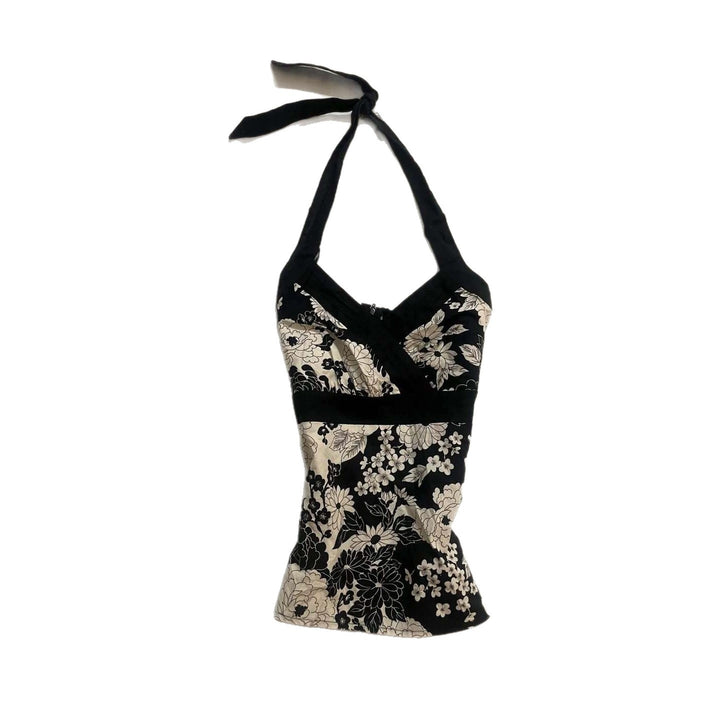 Damen elegantes Haltertop mit floralem Design Drune