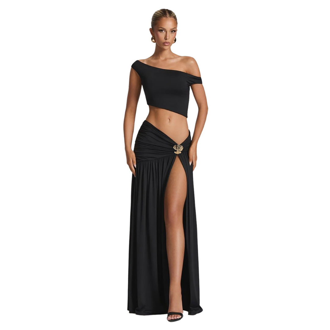 Damen Elegantes Crop Top und Hochgeschnittener Maxi-Rock Set Drune