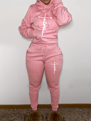 Damen komfortabler Hoodie- und Jogginghose-Set mit elegantem Schriftzug Drune
