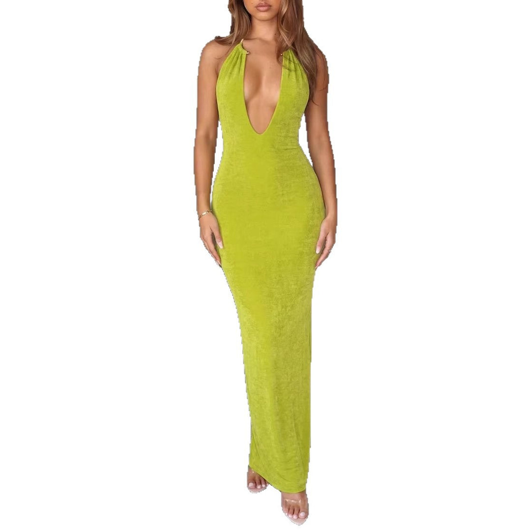 Damen Elegantes Maxikleid mit tiefem V-Ausschnitt und figurbetontem Schnitt Drune