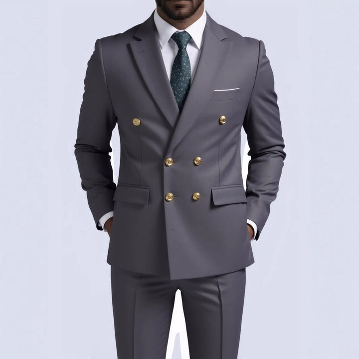 Herren nan doppelreihiger Slim-Fit Anzug mit goldenen Zierknöpfen und schmaler Businesshose Drune