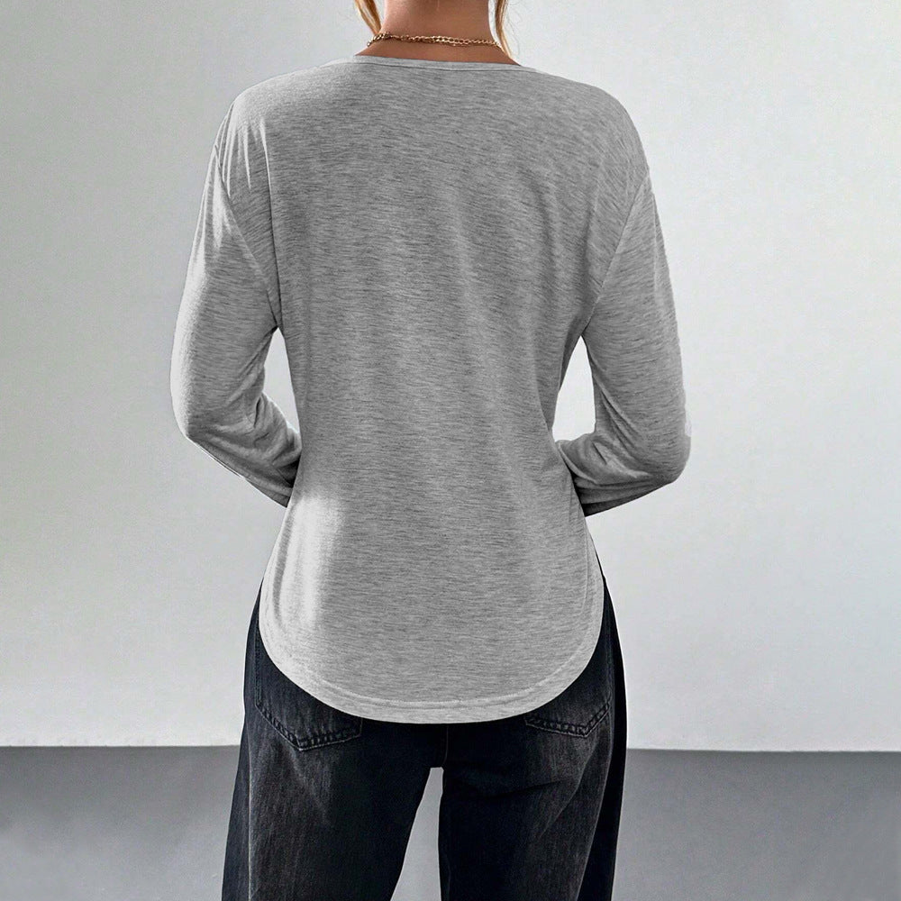 Damen Longsleeve T-Shirt mit dezentem V-Ausschnitt und lässigem Schnitt Drune