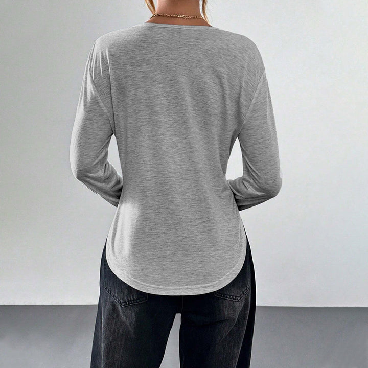 Damen Longsleeve T-Shirt mit dezentem V-Ausschnitt und lässigem Schnitt Drune